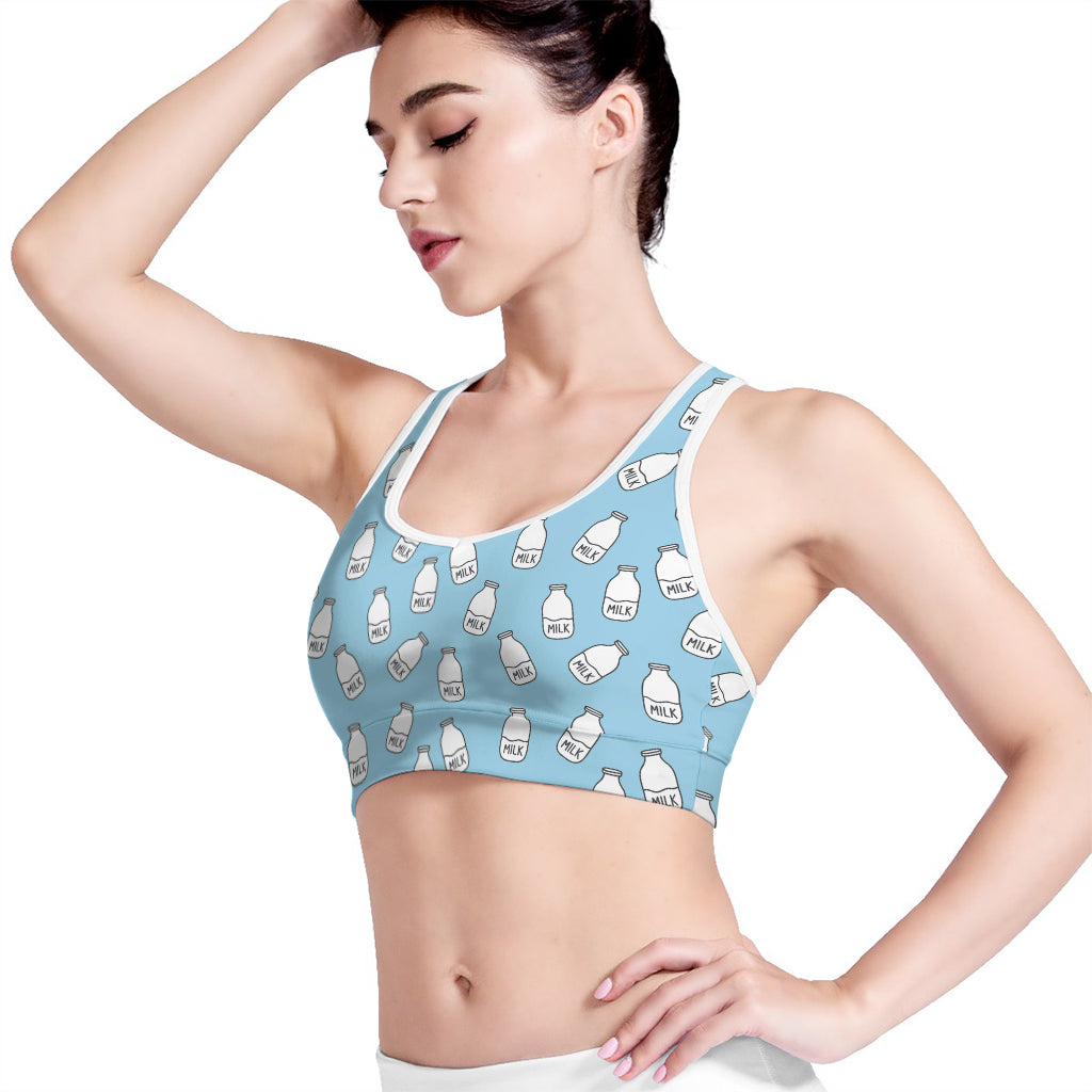 Milk Bottle Cartoon Pattern Print Women's Sports Bra