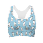 Milk Bottle Cartoon Pattern Print Women's Sports Bra