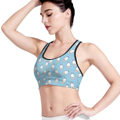Milk Bottle Cartoon Pattern Print Women's Sports Bra