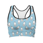 Milk Bottle Cartoon Pattern Print Women's Sports Bra