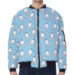 Milk Bottle Cartoon Pattern Print Zip Sleeve Bomber Jacket