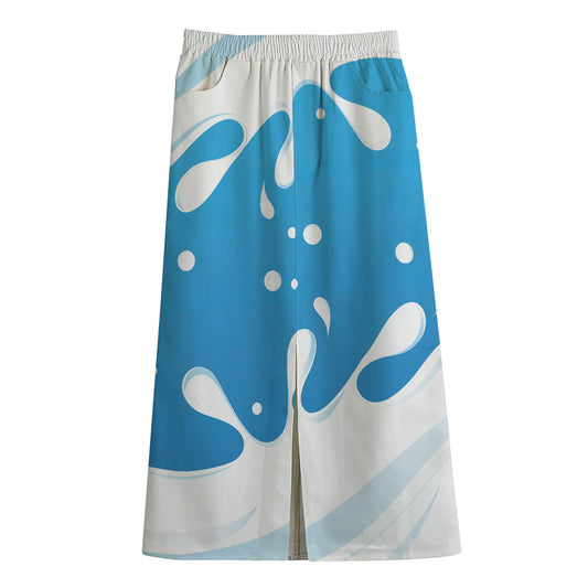 Milk Print Cotton Front Slit Maxi Skirt