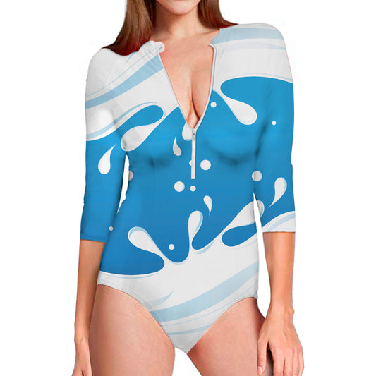 Milk Print Long Sleeve Swimsuit