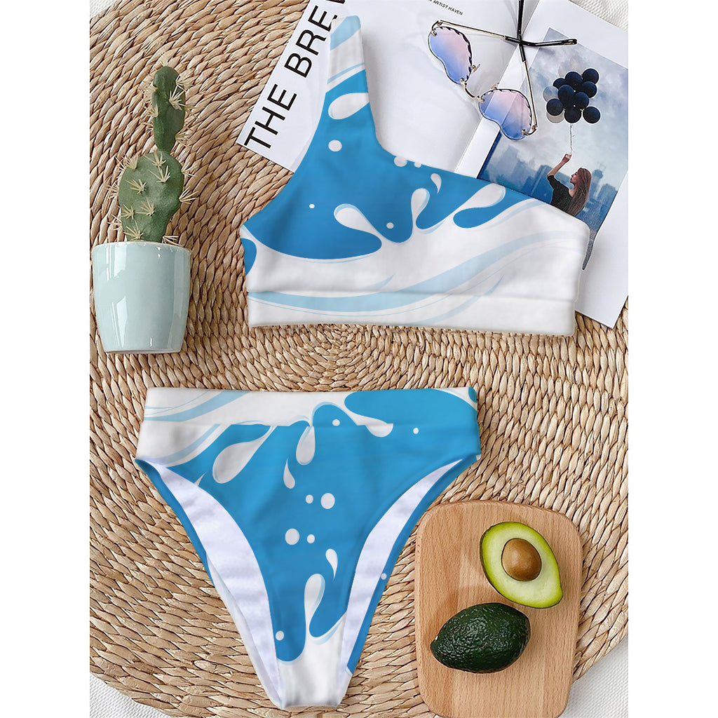Milk Print One Shoulder Bikini Top