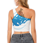 Milk Print One Shoulder Crop Top
