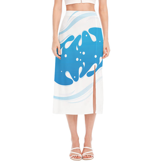 Milk Print Side Slit Midi Skirt