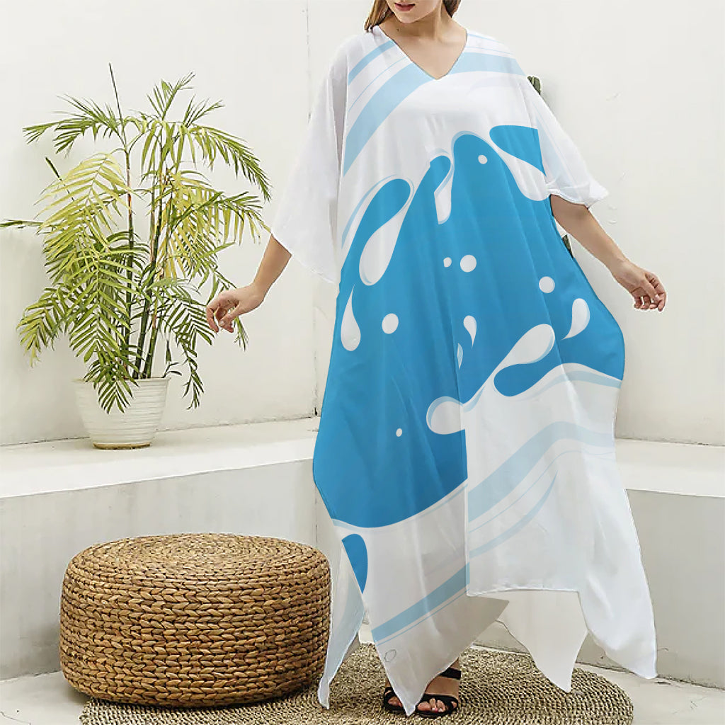 Milk Print Silk V-Neck Kaftan Dress