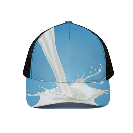 Milk Splash Print Black Mesh Trucker Cap