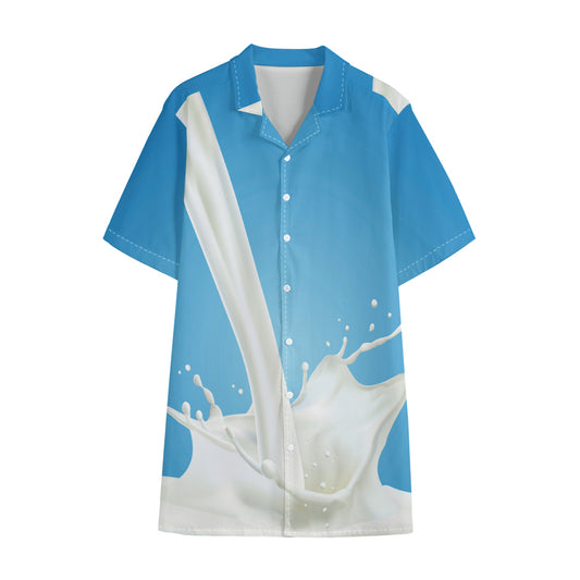 Milk Splash Print Cotton Hawaiian Shirt