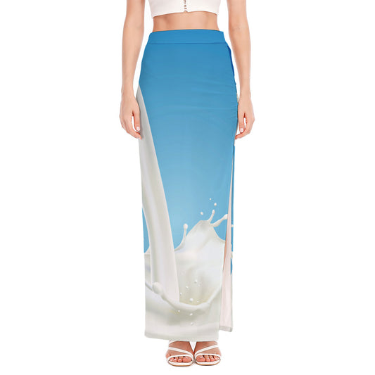 Milk Splash Print High Slit Maxi Skirt