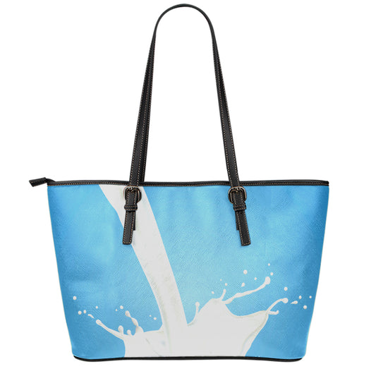 Milk Splash Print Leather Tote Bag