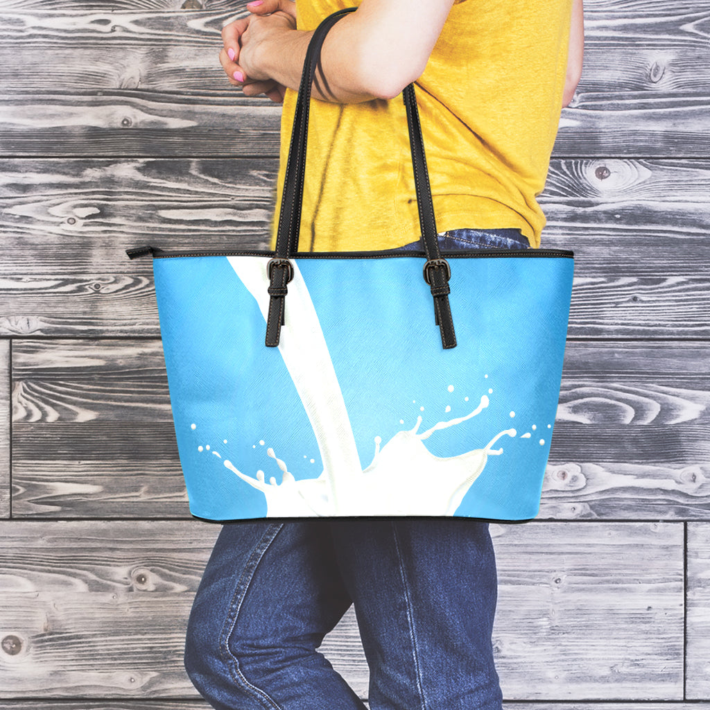 Milk Splash Print Leather Tote Bag