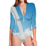 Milk Splash Print Long Sleeve Swimsuit