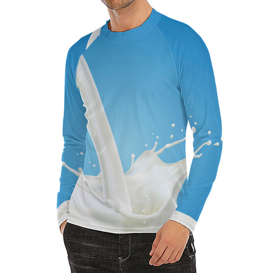 Milk Splash Print Men's Long Sleeve Rash Guard