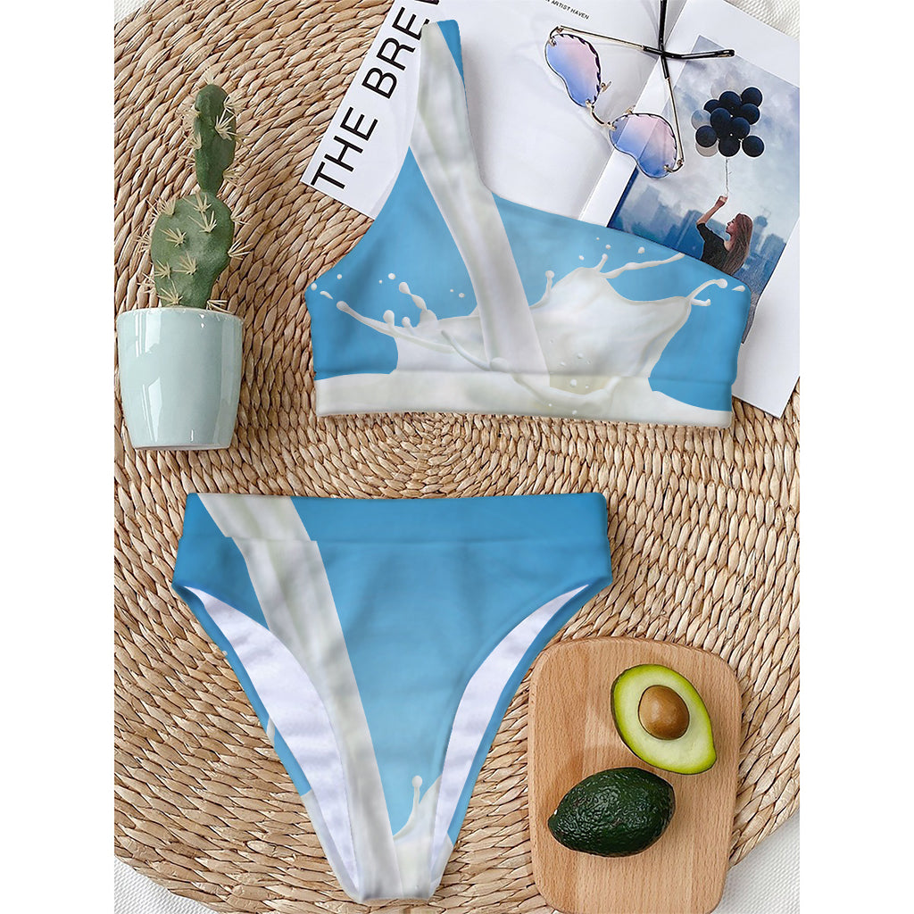 Milk Splash Print One Shoulder Bikini Top