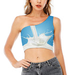 Milk Splash Print One Shoulder Crop Top