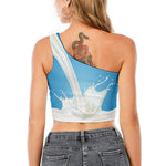 Milk Splash Print One Shoulder Crop Top