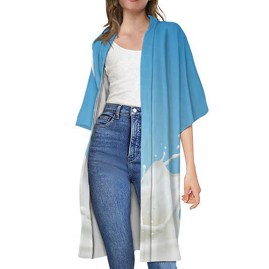 Milk Splash Print Open Front Beach Cover Up