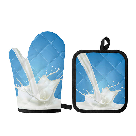 Milk Splash Print Oven Mitt And Pot Holder Set