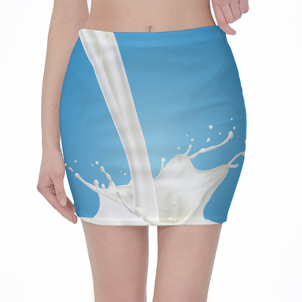 Milk Splash Print Pencil Mini Skirt