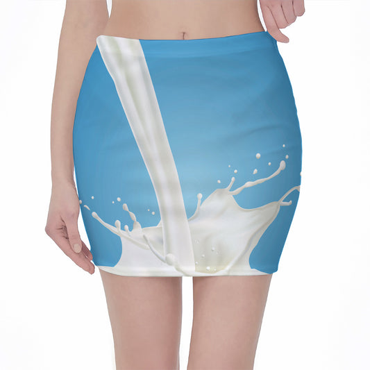 Milk Splash Print Pencil Mini Skirt
