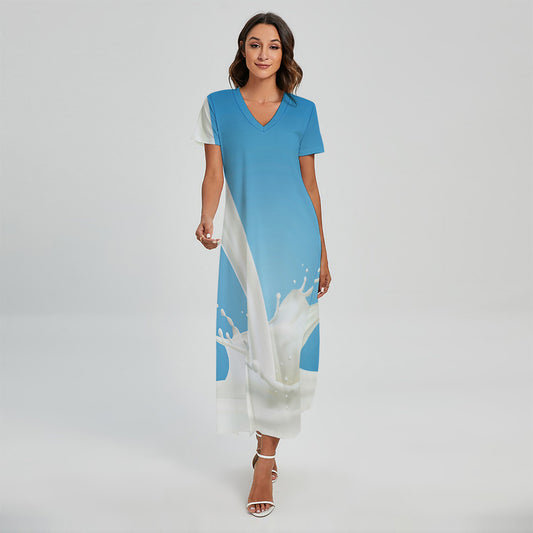 Milk Splash Print Short Sleeve Maxi Dress
