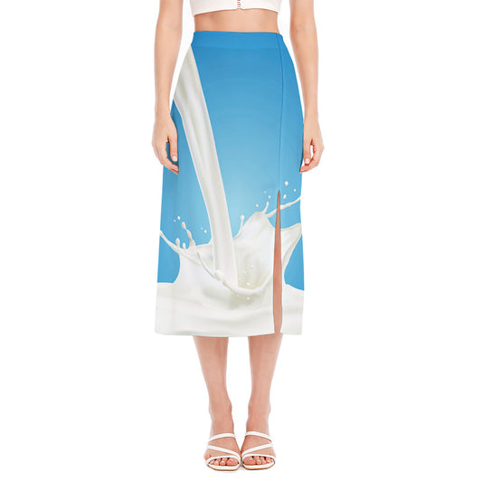 Milk Splash Print Side Slit Midi Skirt