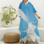 Milk Splash Print Silk V-Neck Kaftan Dress