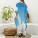Milk Splash Print Silk V-Neck Kaftan Dress
