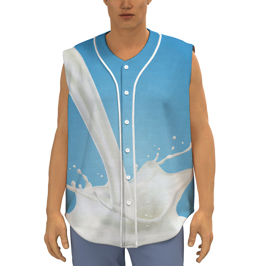Milk Splash Print Sleeveless Baseball Jersey