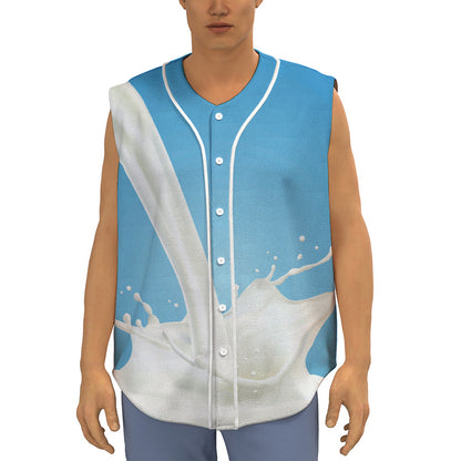 Milk Splash Print Sleeveless Baseball Jersey