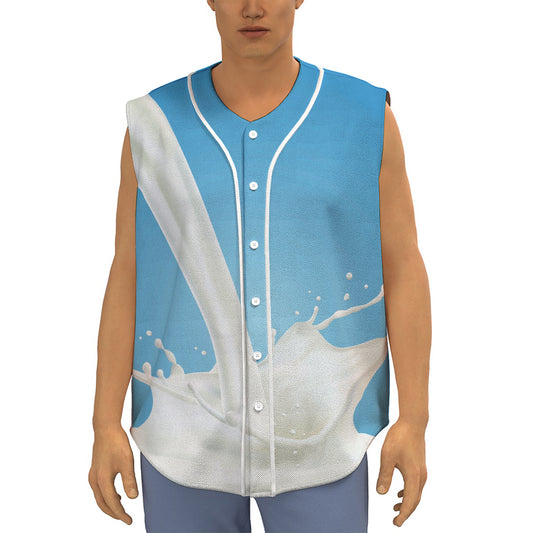 Milk Splash Print Sleeveless Baseball Jersey