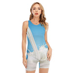 Milk Splash Print Sleeveless One Piece Swimsuit