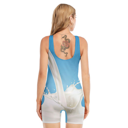 Milk Splash Print Sleeveless One Piece Swimsuit