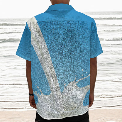Milk Splash Print Textured Short Sleeve Shirt