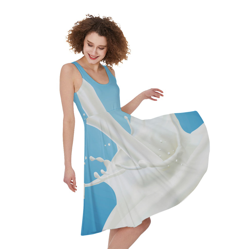Milk Splash Print Women's Sleeveless Dress