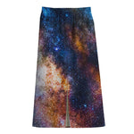 Milky Way Universe Galaxy Space Print Cotton Front Slit Maxi Skirt