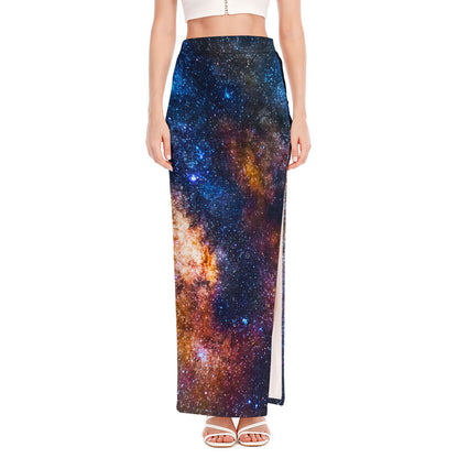 Milky Way Universe Galaxy Space Print High Slit Maxi Skirt