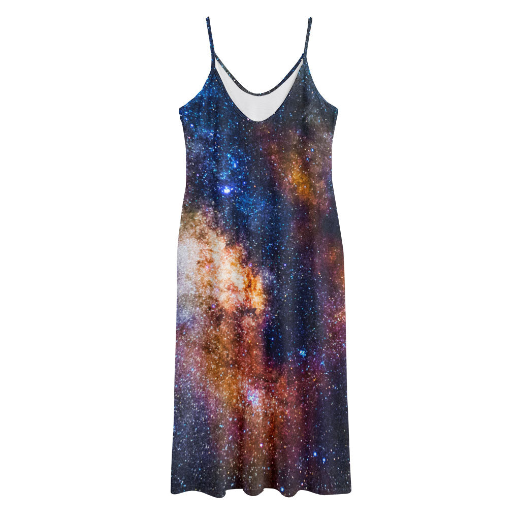 Milky Way Universe Galaxy Space Print Jersey Midi Cami Dress