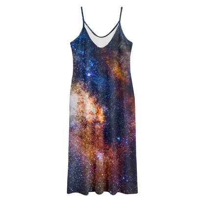 Milky Way Universe Galaxy Space Print Jersey Midi Cami Dress