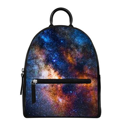 Milky Way Universe Galaxy Space Print Leather Backpack