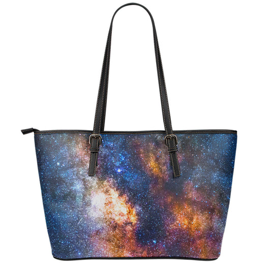 Milky Way Universe Galaxy Space Print Leather Tote Bag