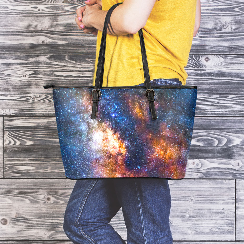 Milky Way Universe Galaxy Space Print Leather Tote Bag