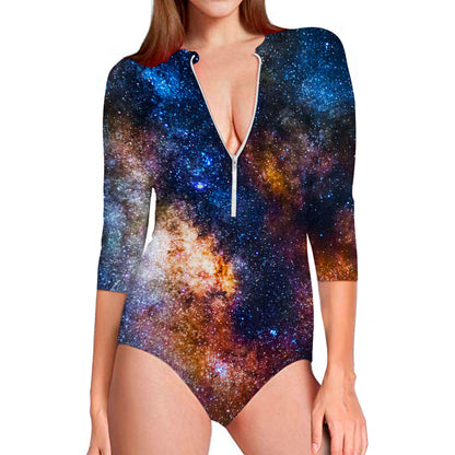 Milky Way Universe Galaxy Space Print Long Sleeve Swimsuit