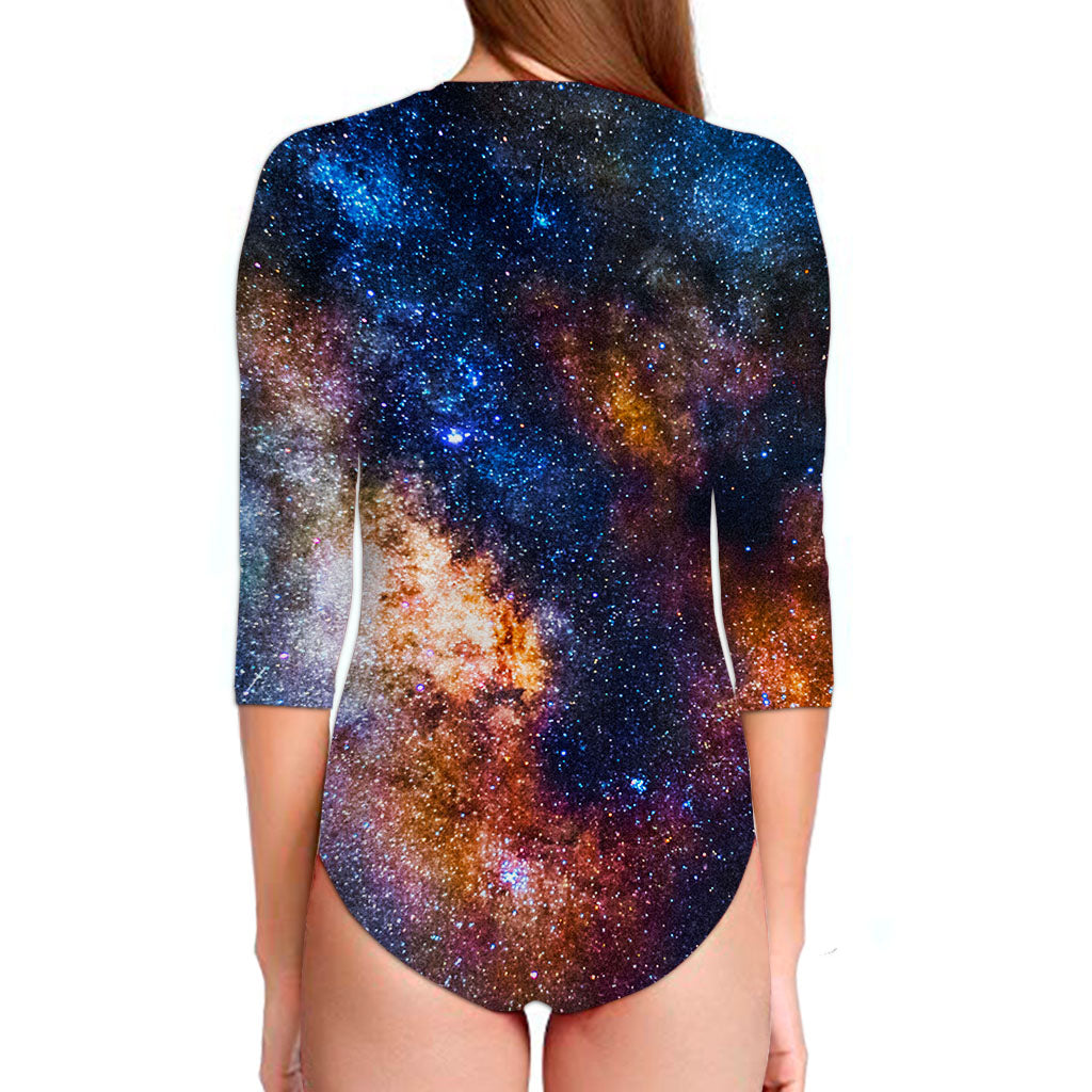 Milky Way Universe Galaxy Space Print Long Sleeve Swimsuit