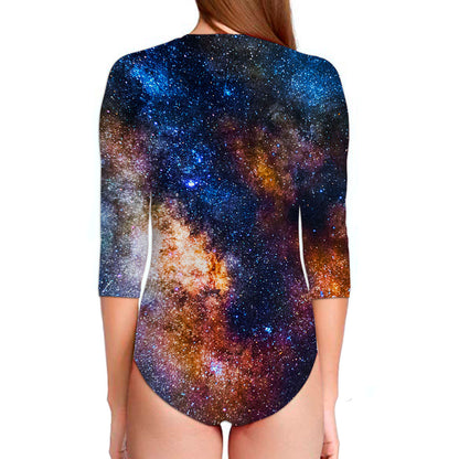 Milky Way Universe Galaxy Space Print Long Sleeve Swimsuit