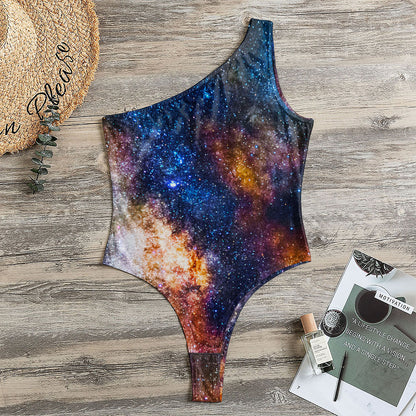 Milky Way Universe Galaxy Space Print One Shoulder Bodysuit