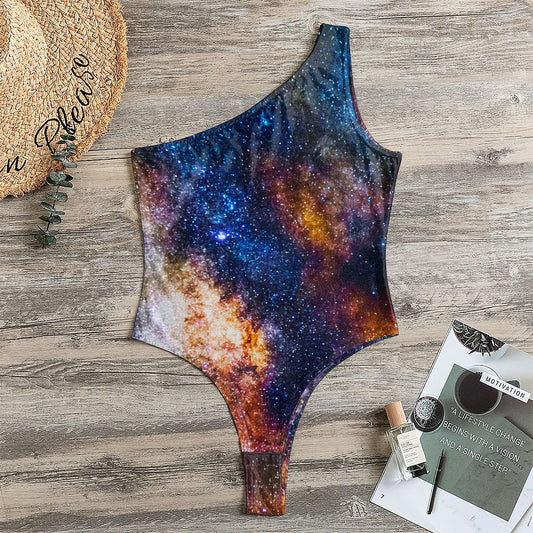 Milky Way Universe Galaxy Space Print One Shoulder Bodysuit