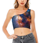 Milky Way Universe Galaxy Space Print One Shoulder Crop Top