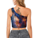 Milky Way Universe Galaxy Space Print One Shoulder Crop Top